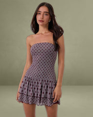 Midea Bandeau Dress in Stripe Polka Plum