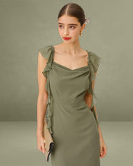 Green Chiffon Cowl Neck Maxi Dress