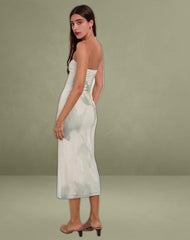 Rosbandi Bandeau Midi Dress in Abstract Painted Flower Blue