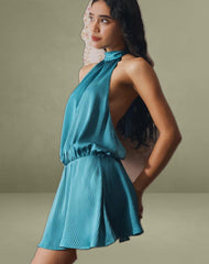 Davina Mini Dress in Stripe Satin Teal