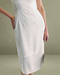 White Beaded Strap Slip Midi Dress