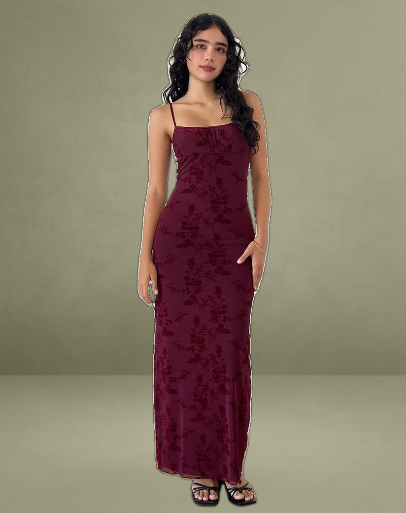 Darsih Maxi Dress in Botanical Flower Maroon