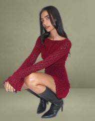 Sevila Long Sleeve Mini Dress in Heart Flock Maroon