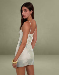 Basir Cowl Neck Mini Dress in Abstract Painted Flower Blue