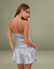 Rone Mini Dress in Silver Chrome Sequin