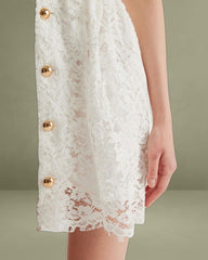 White Lace Collared Sleeveless Mini Dress