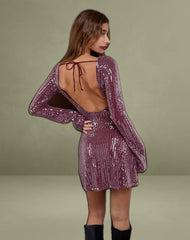 Kimberly Mini Dress in Clear Sequin Maroon
