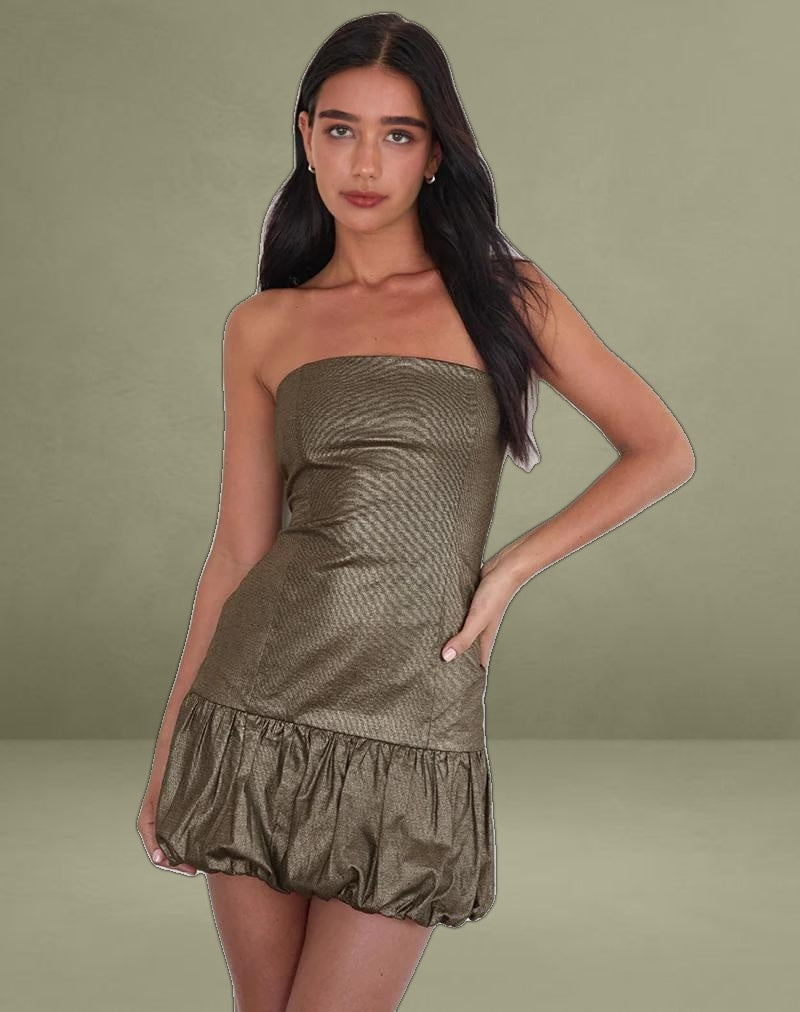 Denaya Mini Puffball Dress in Metallic Gold