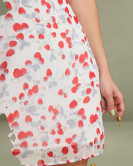 White Floral V Neck Ruffle Mini Dress