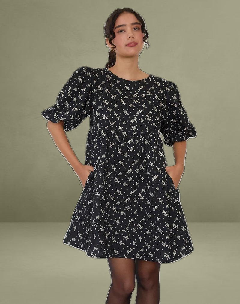 Marate Mini Dress in Floral Land Black