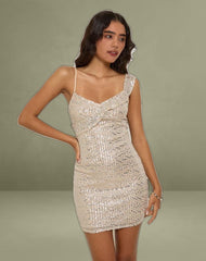 Iskaya Frill Mini Dress in Sequin Neutral
