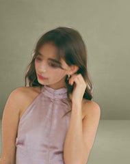 Hydri Satin Halterneck Mini Dress in Baby Pink