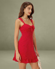 Red Sweetheart Neck Ruffle Slip Mini Dress