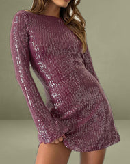 Kimberly Mini Dress in Clear Sequin Maroon