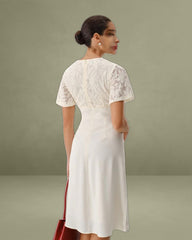 White Textured V-Neck Midi Dress