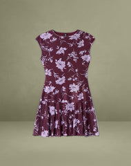 Elorina Mini Dress in Blooming Bliss Burgundy