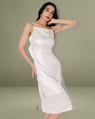 White Beaded Strap Slip Midi Dress