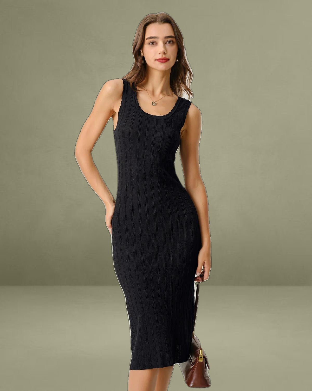 Black U Neck Bodycon Sleeveless Sweater Dress