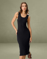 Black U Neck Bodycon Sleeveless Sweater Dress