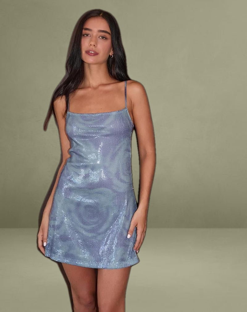 Turu Mini Dress in Sequin Abstract Rose Grey