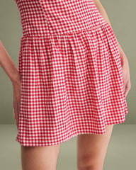 Red Plaid Sweetheart Neck Slip Mini Dress