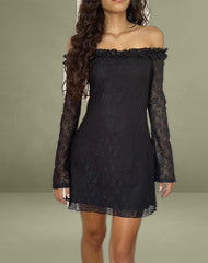 Severine Bardot Mini Dress Lace Black