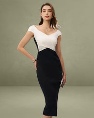 Black Contrast Bodycon Slip Sweater Dress