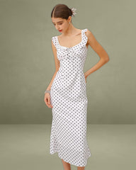 White Polka Dot Ruffle Midi Dress