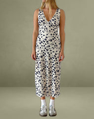 Gabriela Midi Dress in Grunge Floral Flock Cream