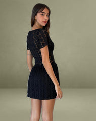 Geni Mini Dress in Regal Lace Black