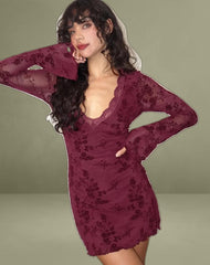 Sriti Mini Dress in Botanical Flower Maroon