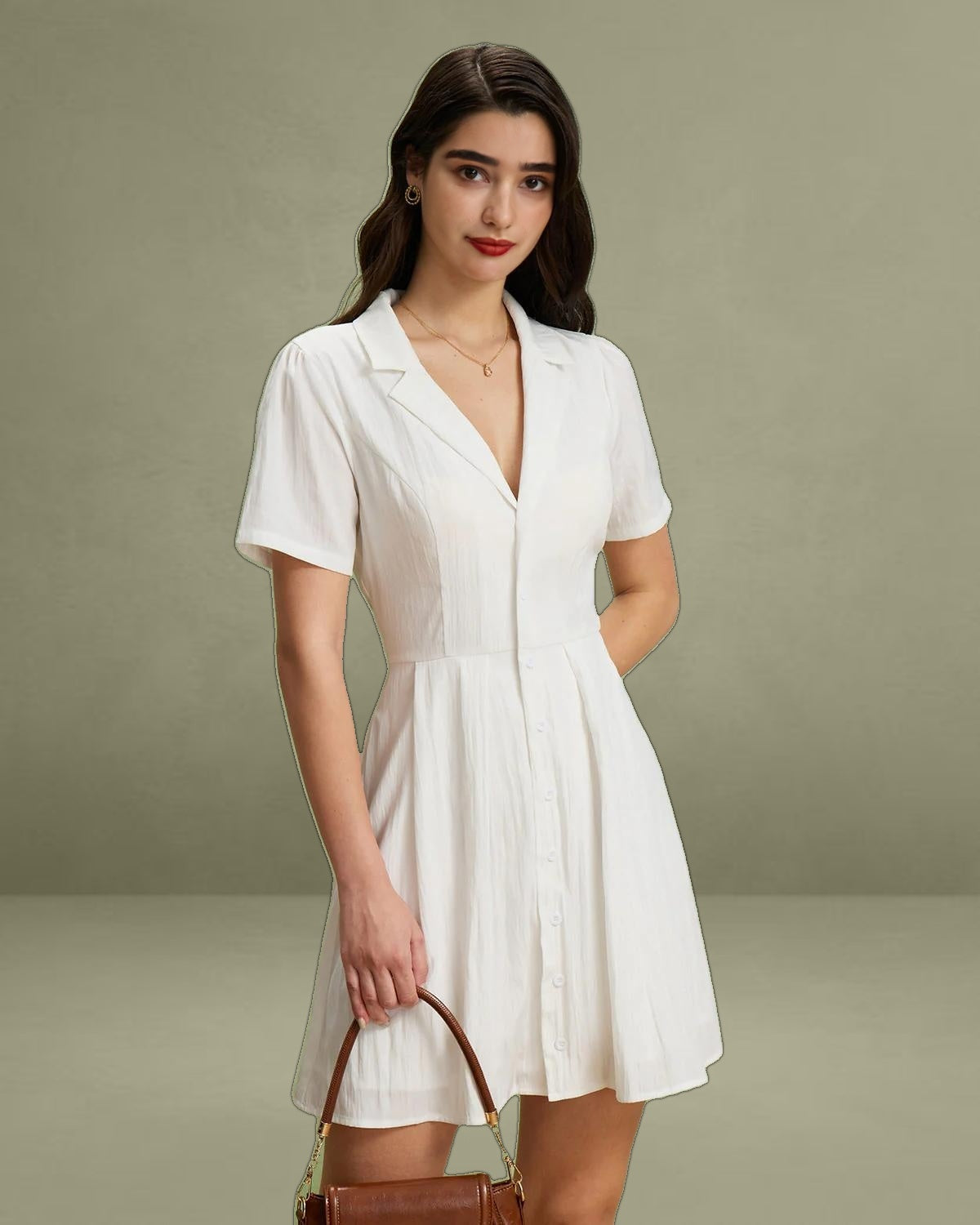 White Puffed Sleeve Button Mini Dress