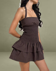 Herais Halterneck Mini Dress in Deep Mahogany