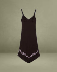 Quelin Midi Dress in Chocolate Brown with Rose Embroidery