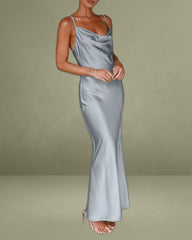 Grey Satin Slip Maxi Dress