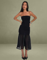 Sachiko Bandeau Midi Dress in Chiffon Jersey Black