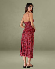 Coya Midi Dress in Fairy Floral Burgundy Flock
