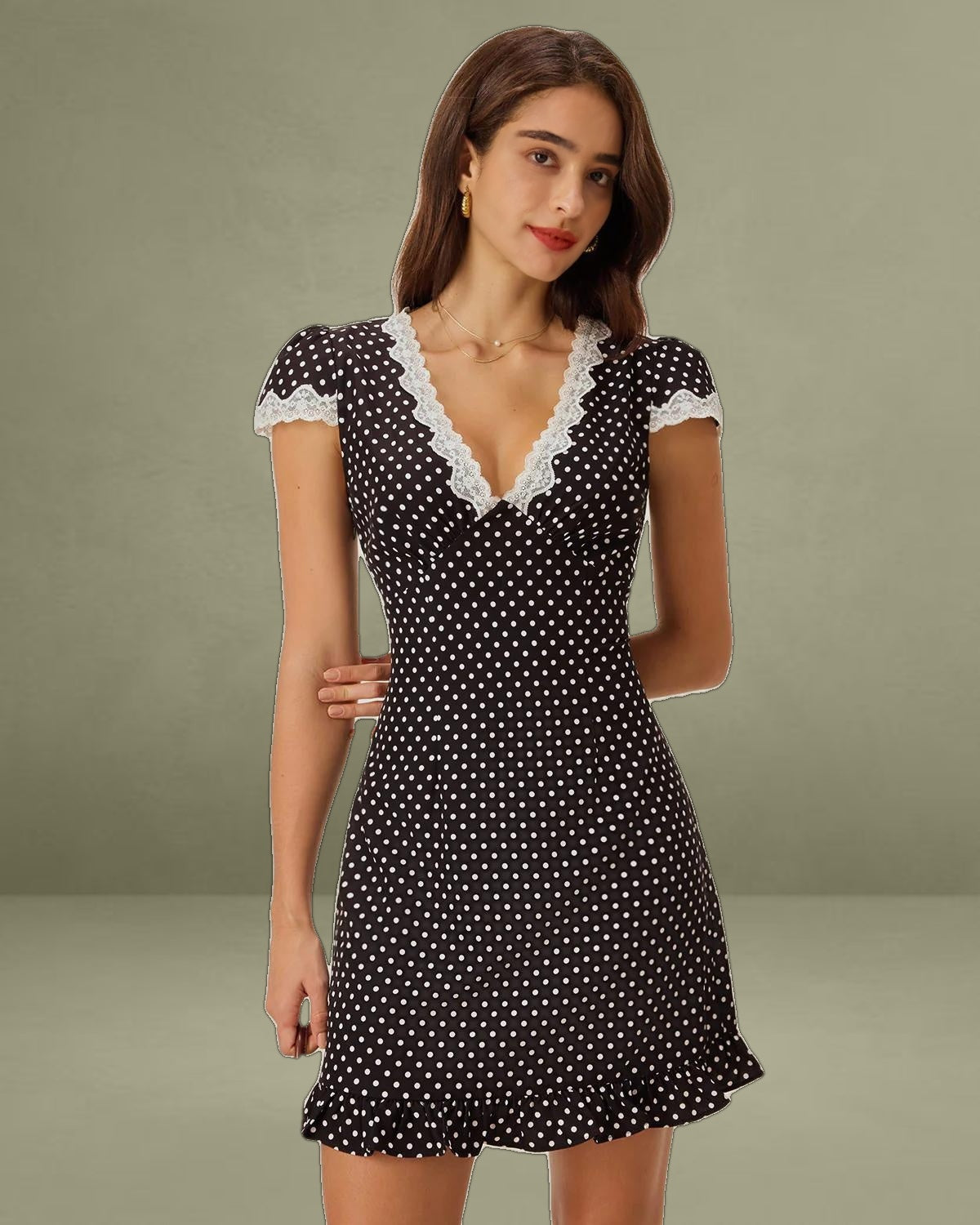 Black Polka Dot V-Neck Mini Dress