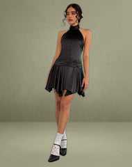 Hydri Satin Halterneck Mini Dress in Black