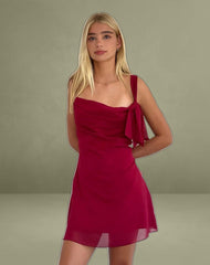 Coraline Bow Mini Dress in Burgundy