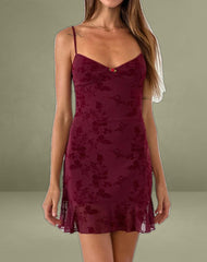 Micaya Mini Dress in Botanical Flower Maroon