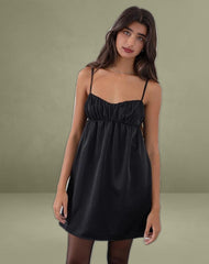 Cadenza Square Neck Slip Mini Dress in Black