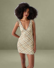 Carmila Gathered Mini Dress in Check Yellow