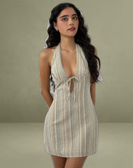 Jioner Mini Dress in Stripe Yellow with Lining