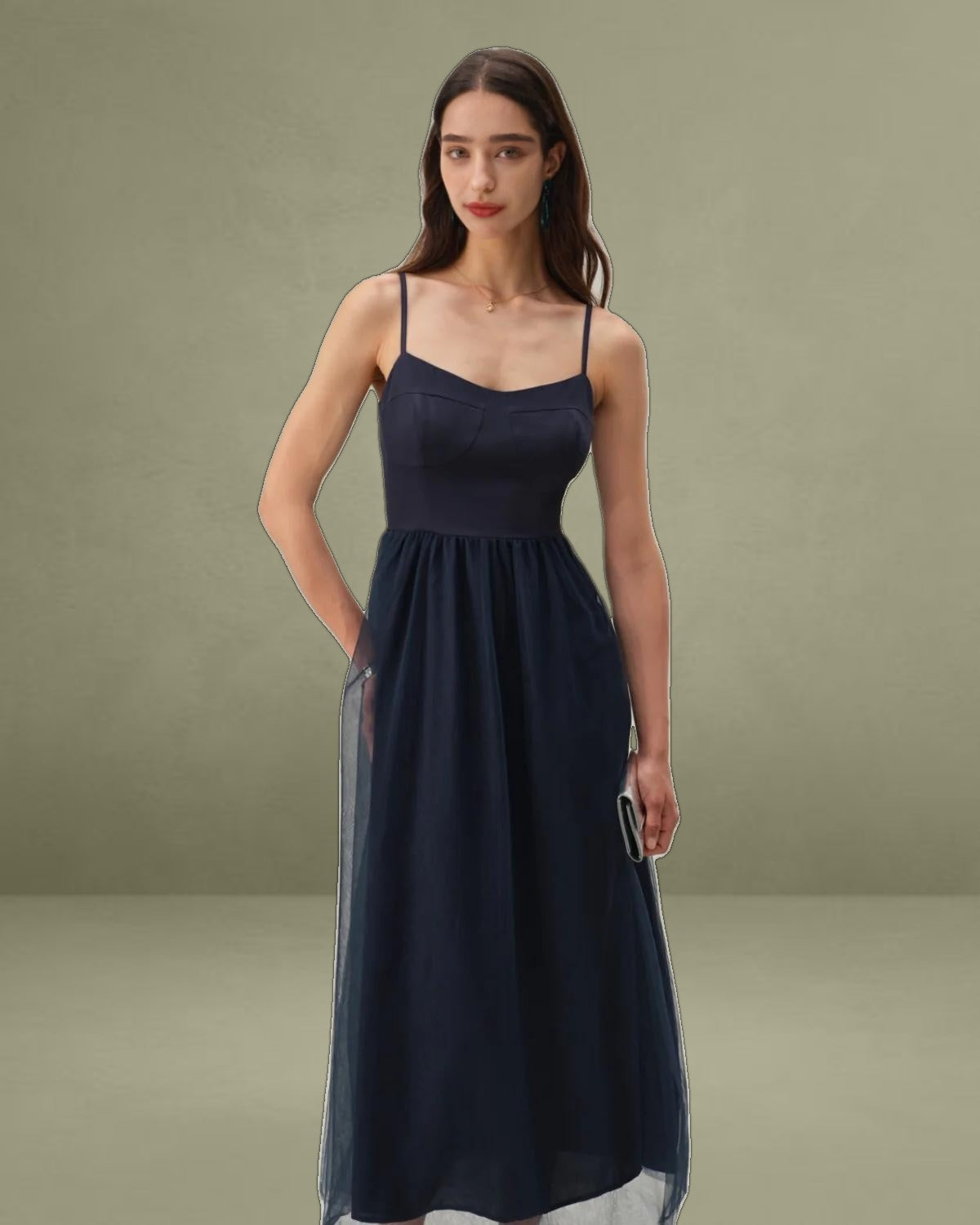 Blue Shirred Flowy Slip Maxi Dress