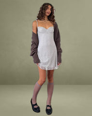 Shania Mini Dress in Silver Grey Lace Mesh