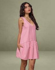 Magare Mini Dress in Mini Gingham Peach