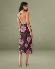 Rujira Cowl Midi Dress in Flare Floral Pink Brown
