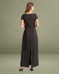 Black Square Neck Cap Sleeve Maxi Dress