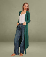 Green A-line Wrap Sweater Dress